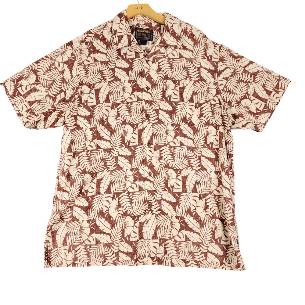 Woolrich John Rich & Bros Mens Tropical Hibiscus Palm Print Button Down Shirt XL